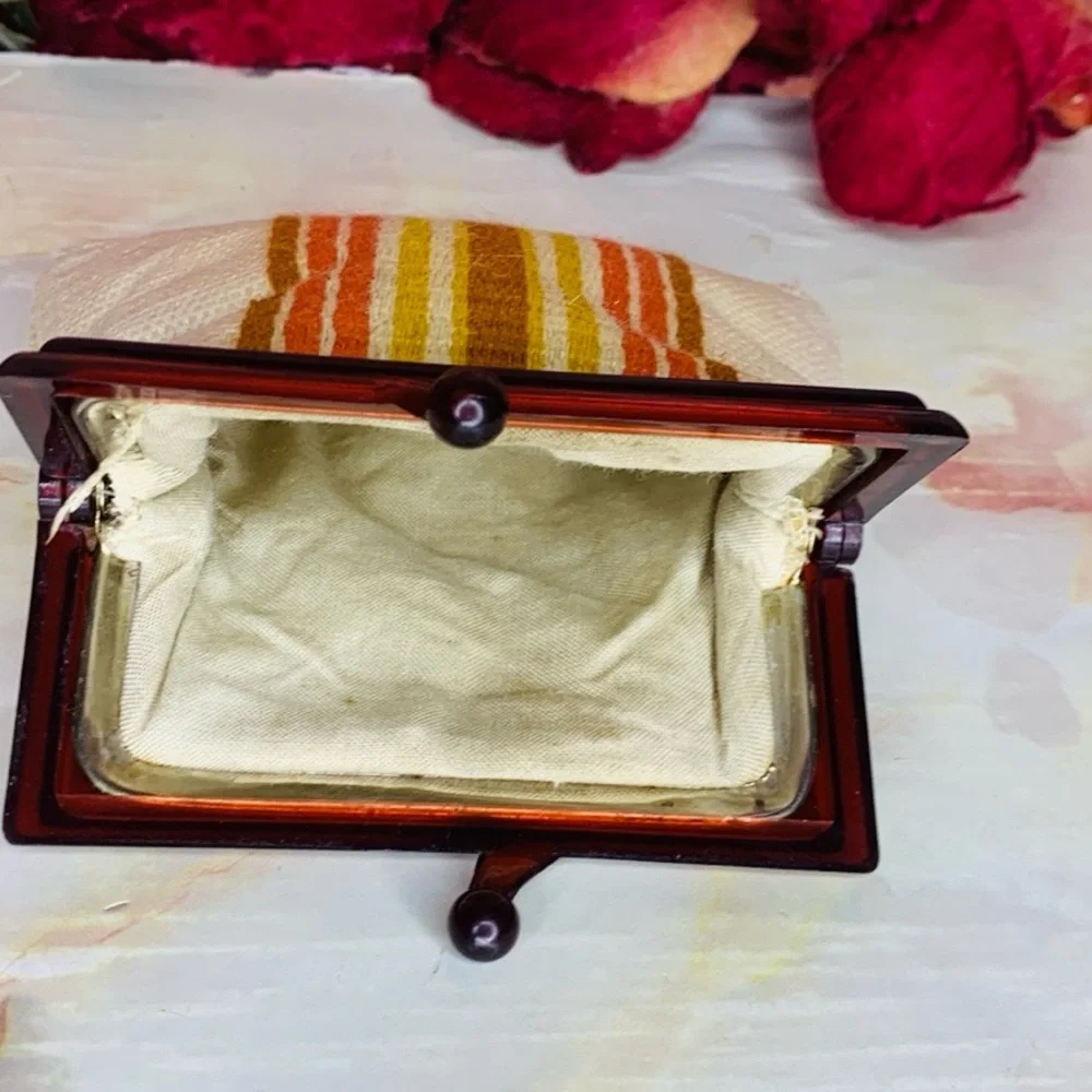 Vintage 70s Orange And Cream Striped Kisslock Change Purse - Picture 4 of 8
